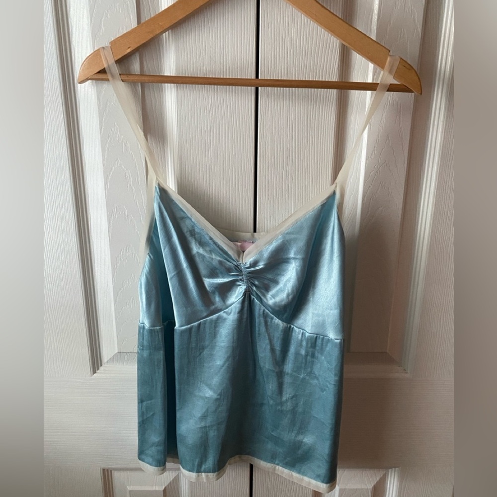VINTAGE Victoria’s Secret Blue Satin Babydoll Top‎ Camisole SZ L
